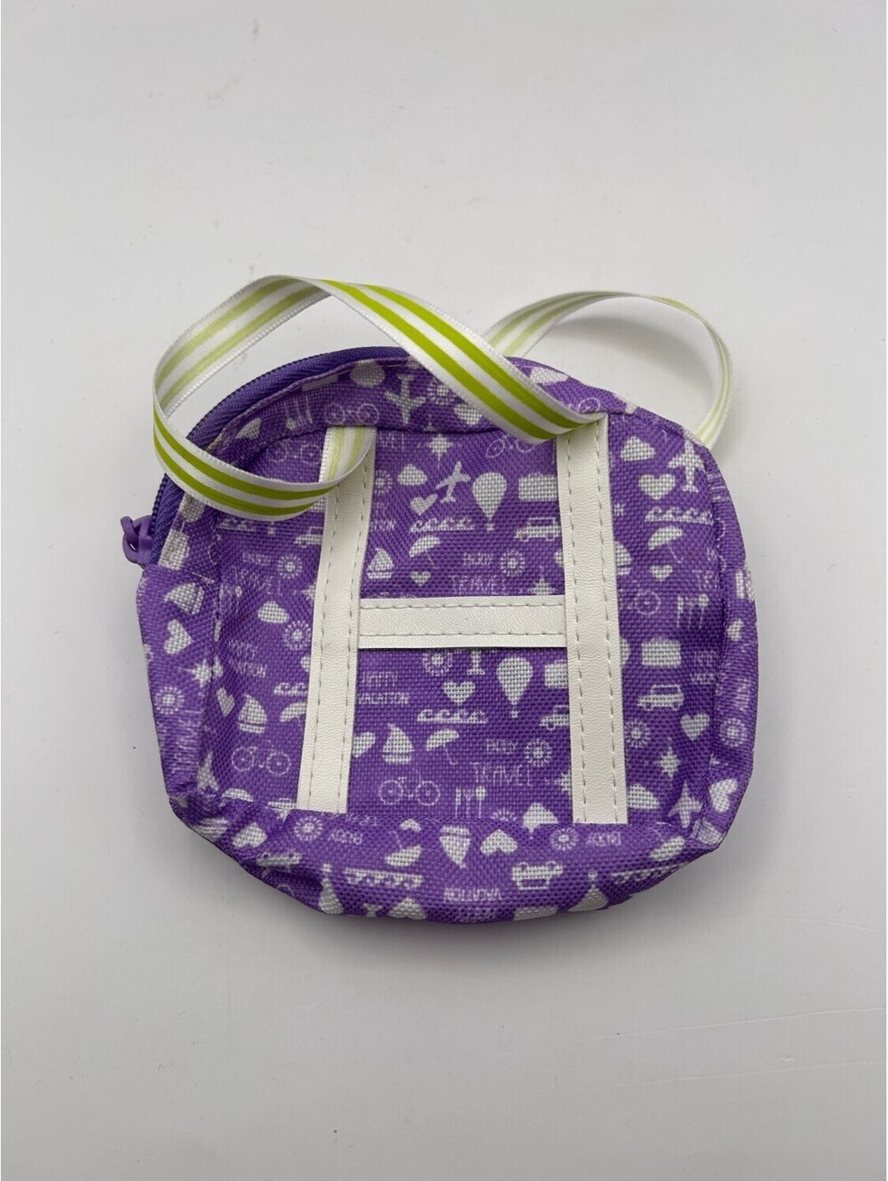 18 Inch Doll Purple Travel Print Purse Zip Bag
